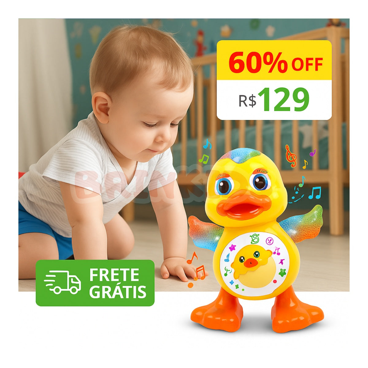 Pato dançarino Linha Premium Brinkids - Estoque no Brasil - Envio imediato
