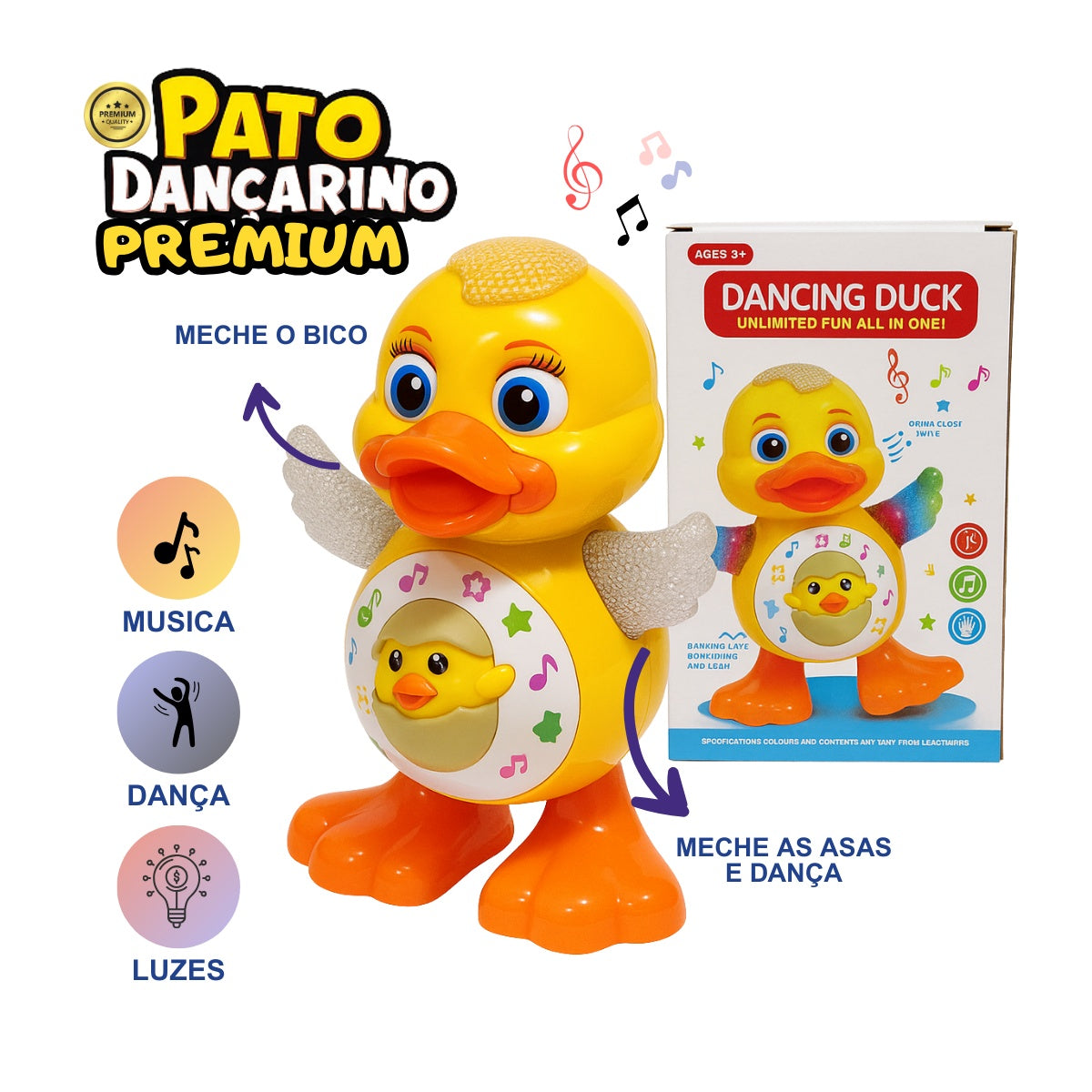 Pato dançarino Linha Premium Brinkids - Estoque no Brasil - Envio imediato