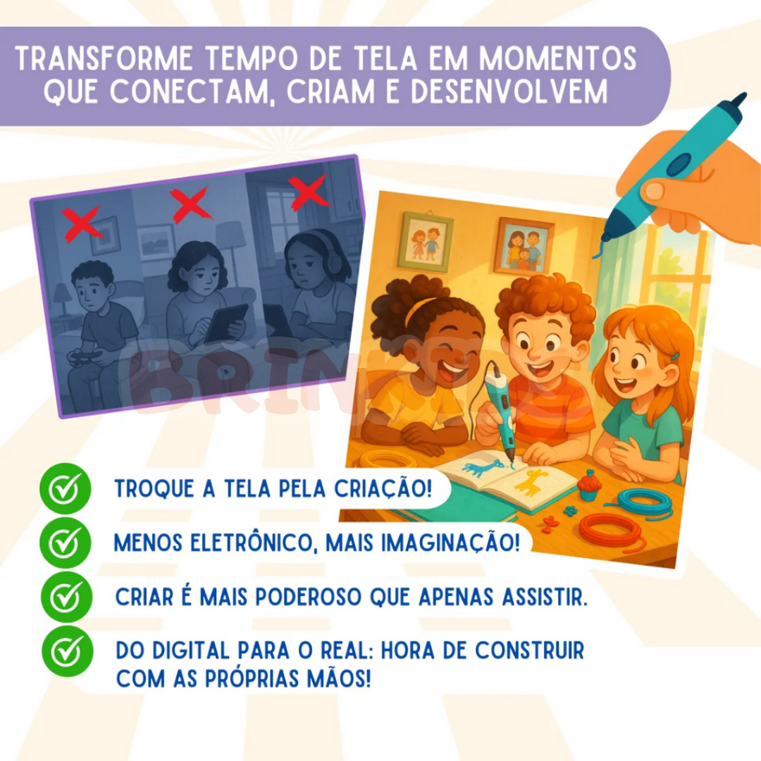Caneta 3D Infantil Criativa – Desenhe e Construa no Ar!  Transforme desenhos em obras 3D!