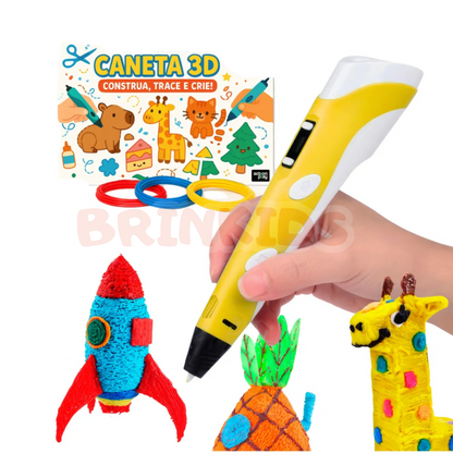 Caneta 3D Infantil Criativa – Desenhe e Construa no Ar!  Transforme desenhos em obras 3D!