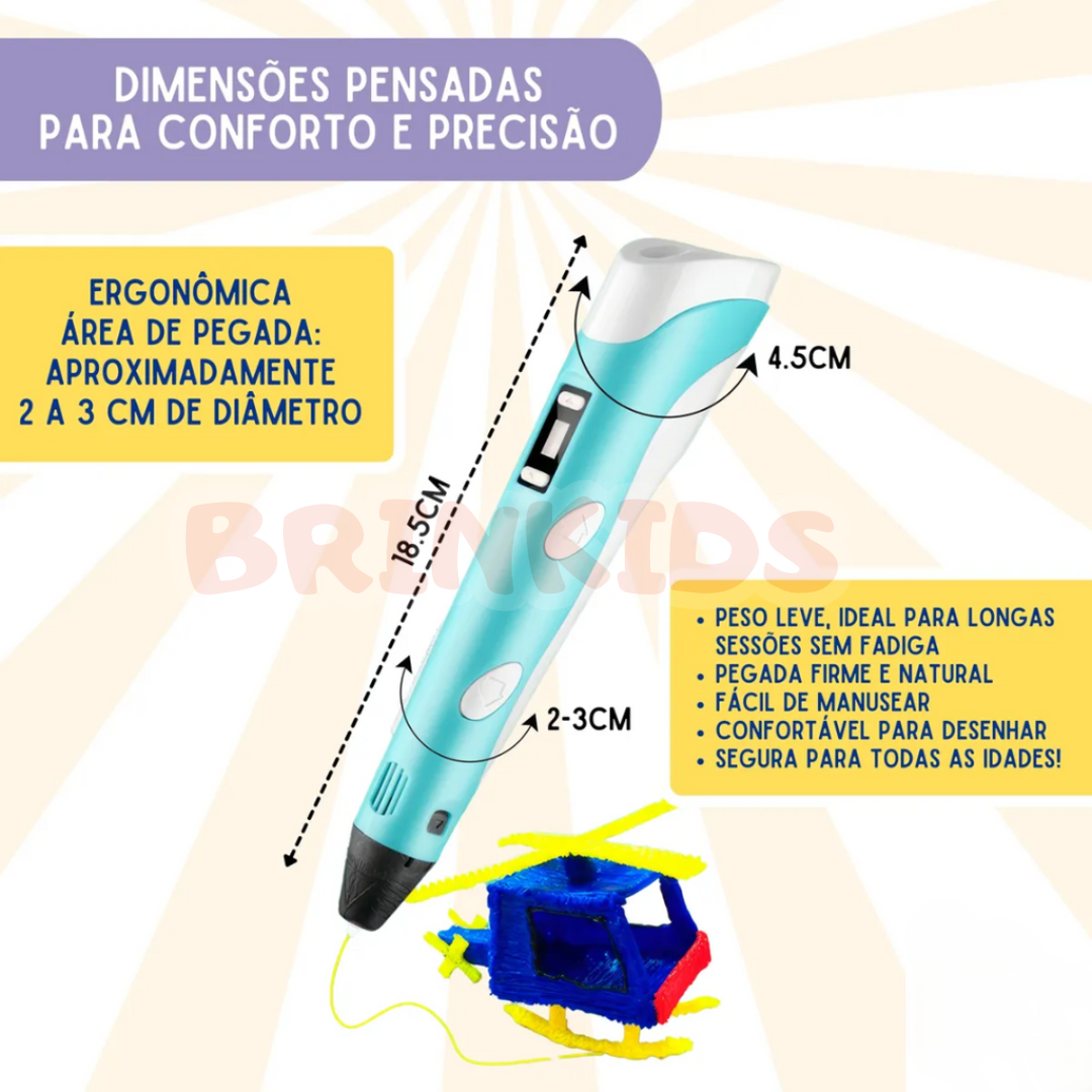 Caneta 3D Infantil Criativa – Desenhe e Construa no Ar!  Transforme desenhos em obras 3D!