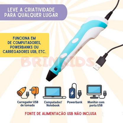 Caneta 3D Infantil Criativa – Desenhe e Construa no Ar!  Transforme desenhos em obras 3D!