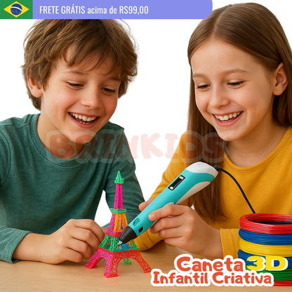 Caneta 3D Infantil Criativa – Desenhe e Construa no Ar!  Transforme desenhos em obras 3D!