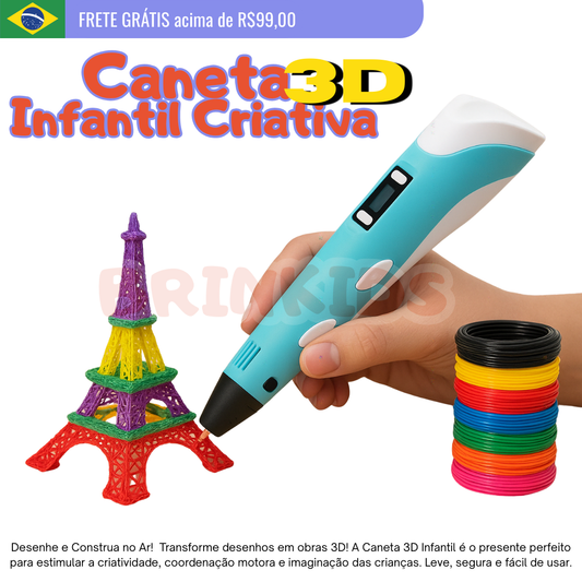 Caneta 3D Infantil Criativa – Desenhe e Construa no Ar!  Transforme desenhos em obras 3D!