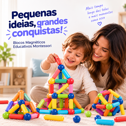 Blocos Magnéticos Educativos Montessori – Conjunto de Construção Infantil