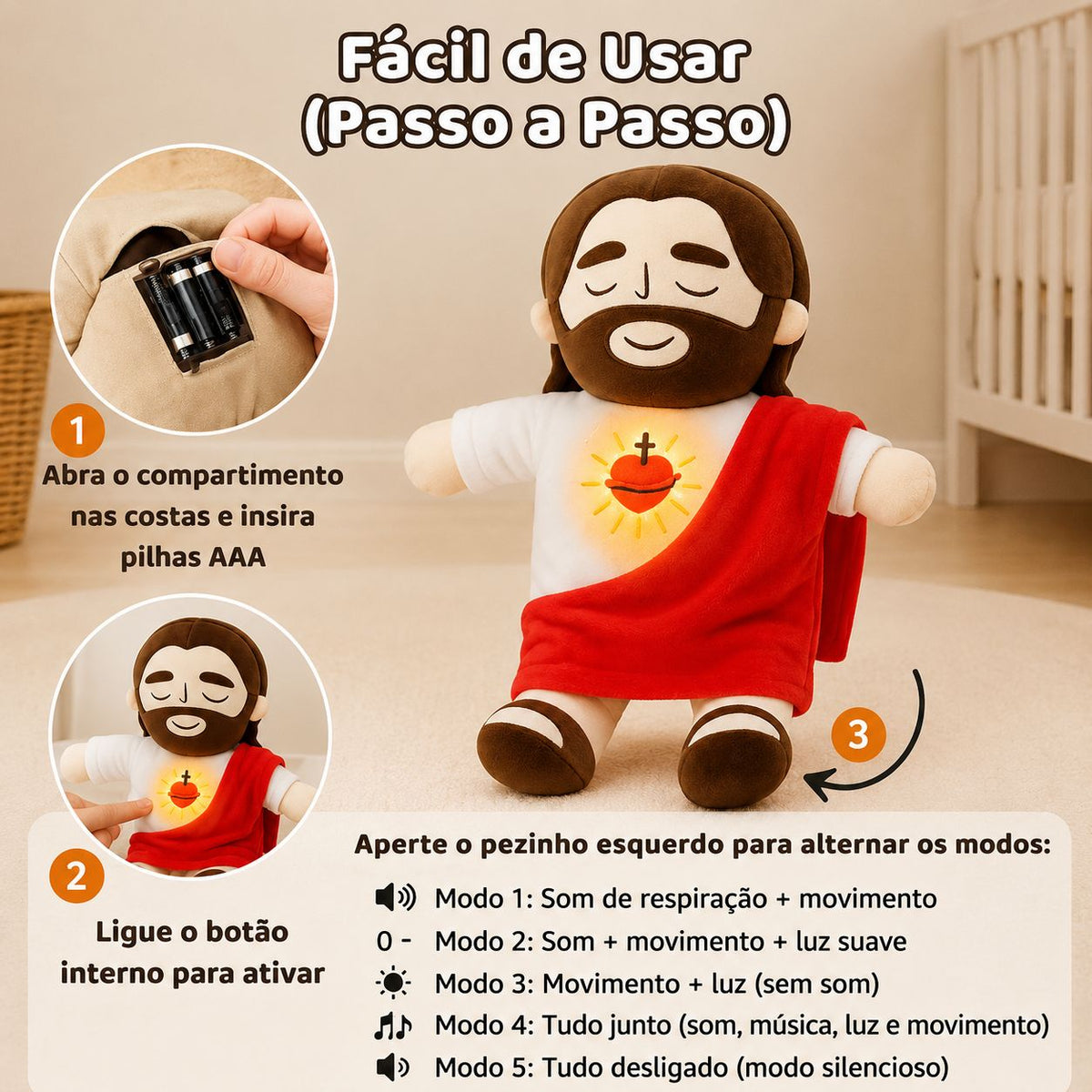 Pelúcia Menino Jesus que Respira e Acalma a Alma