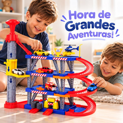 Garagem de carrinhos 4 andares com elevador e helicóptero