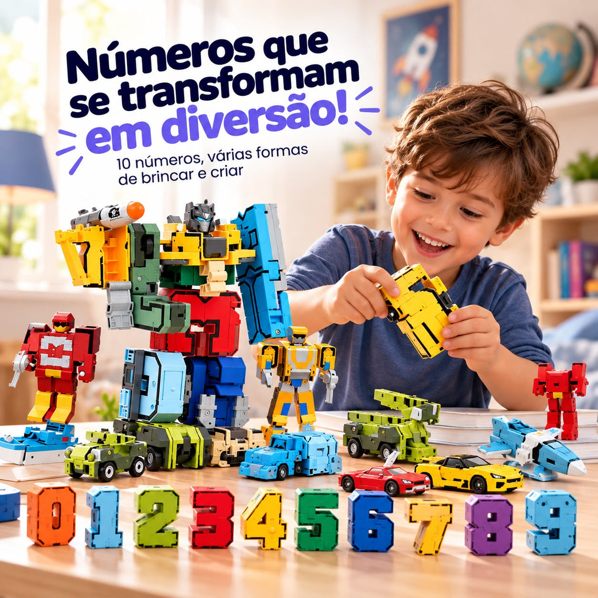 Robôs números transformáveis de 0 a 9