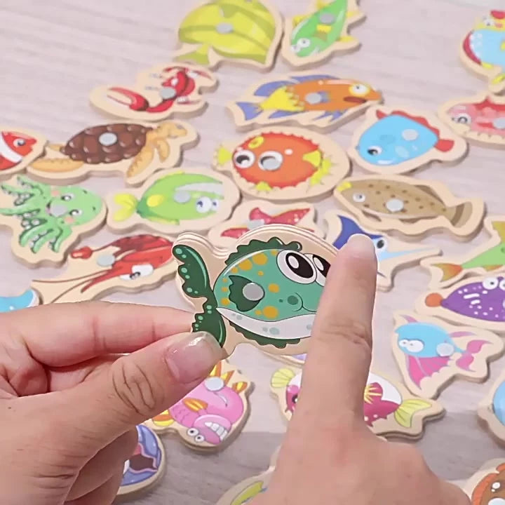 Jogo de pesca magnético infantil de madeira