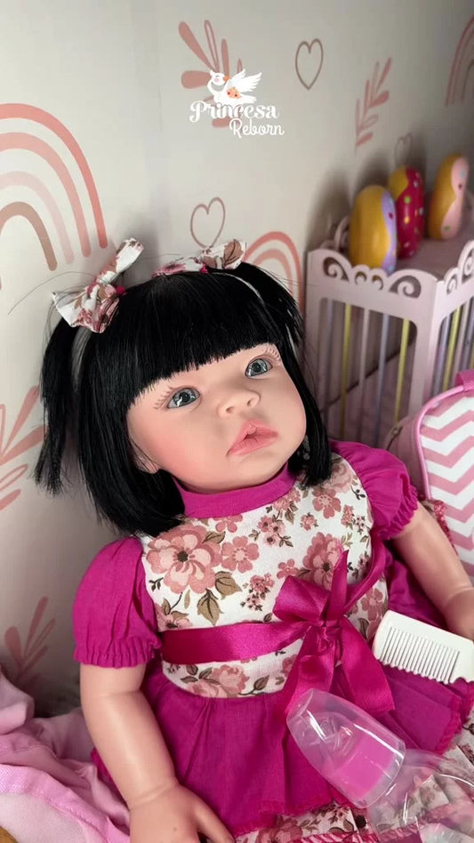 Bebê Reborn Menina realista 44 cm com vestido e laço
