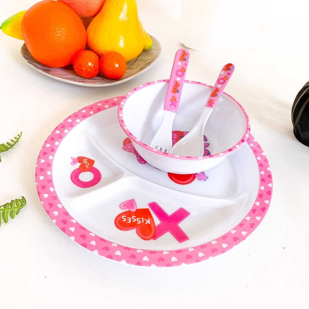 Kit Alimentação Pratinho Melanina Com Garfo e Faca Infantil Bebê Primeira Idade