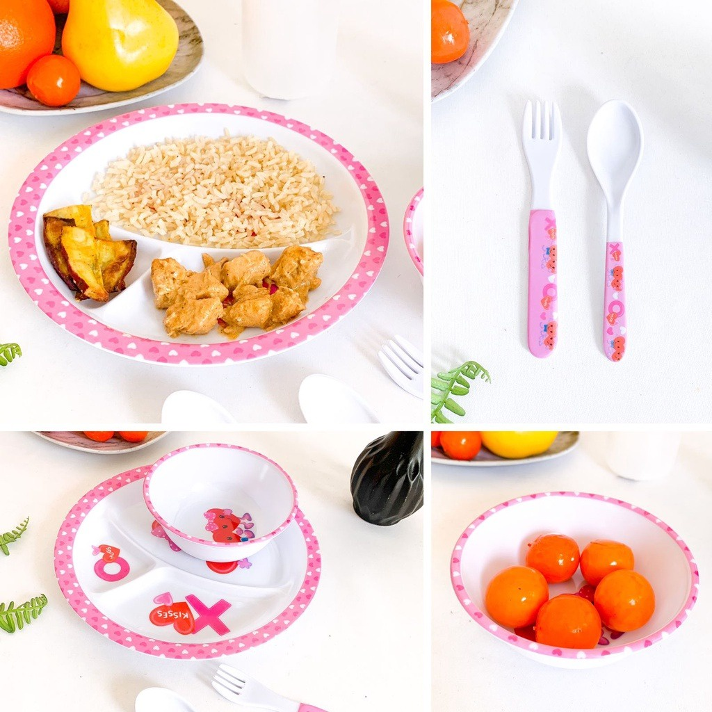 Kit Alimentação Pratinho Melanina Com Garfo e Faca Infantil Bebê Primeira Idade