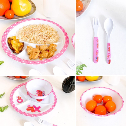 Kit Alimentação Pratinho Melanina Com Garfo e Faca Infantil Bebê Primeira Idade