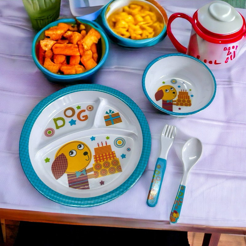 Kit Alimentação Pratinho Melanina Com Garfo e Faca Infantil Bebê Primeira Idade