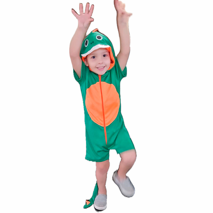 Fantasia Dinossauro Infantil Menino Luxo Curto Verde Kigurumi Dinossauro Pijama