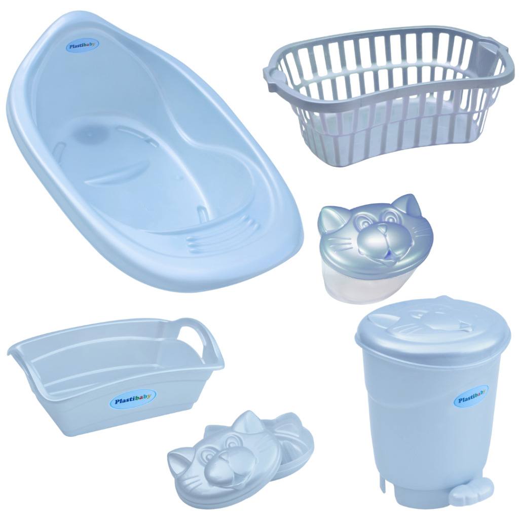 Kit Banheira Bebe Infantil Adoleta Super Resistente com Válvula de Escape Bacia Balde Lixeira Saboneteira Baby - Menina