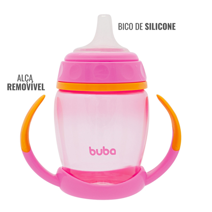 Copo de Treinamento Infantil com Alça e Bico de Silicone para Bebê Introdução Alimentar Menino Menina Buba