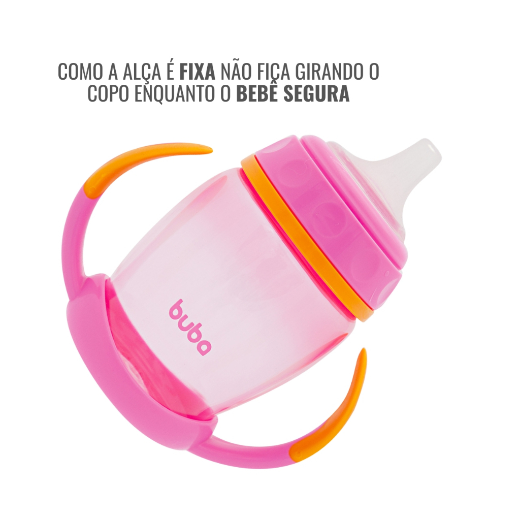 Copo de Treinamento Infantil com Alça e Bico de Silicone para Bebê Introdução Alimentar Menino Menina Buba