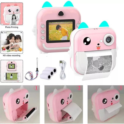 Câmera infantil rosa e azul com impressão térmica