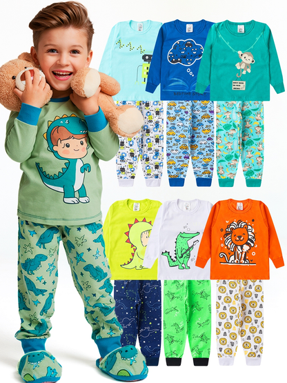 Kit 4 Peças Pijama Brilha no Escuro Sortido Infantil Menino Inverno Roupa Infantil Masculina