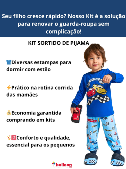 Kit 4 Peças Pijama Brilha no Escuro Sortido Infantil Menino Inverno Roupa Infantil Masculina