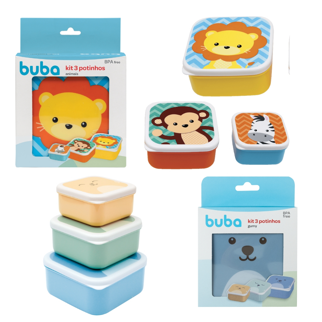 Kit 3 Potes Buba para Lanche Introdução Alimentar Potinhos de Bichinhos Buba Pote Infantil Merenda