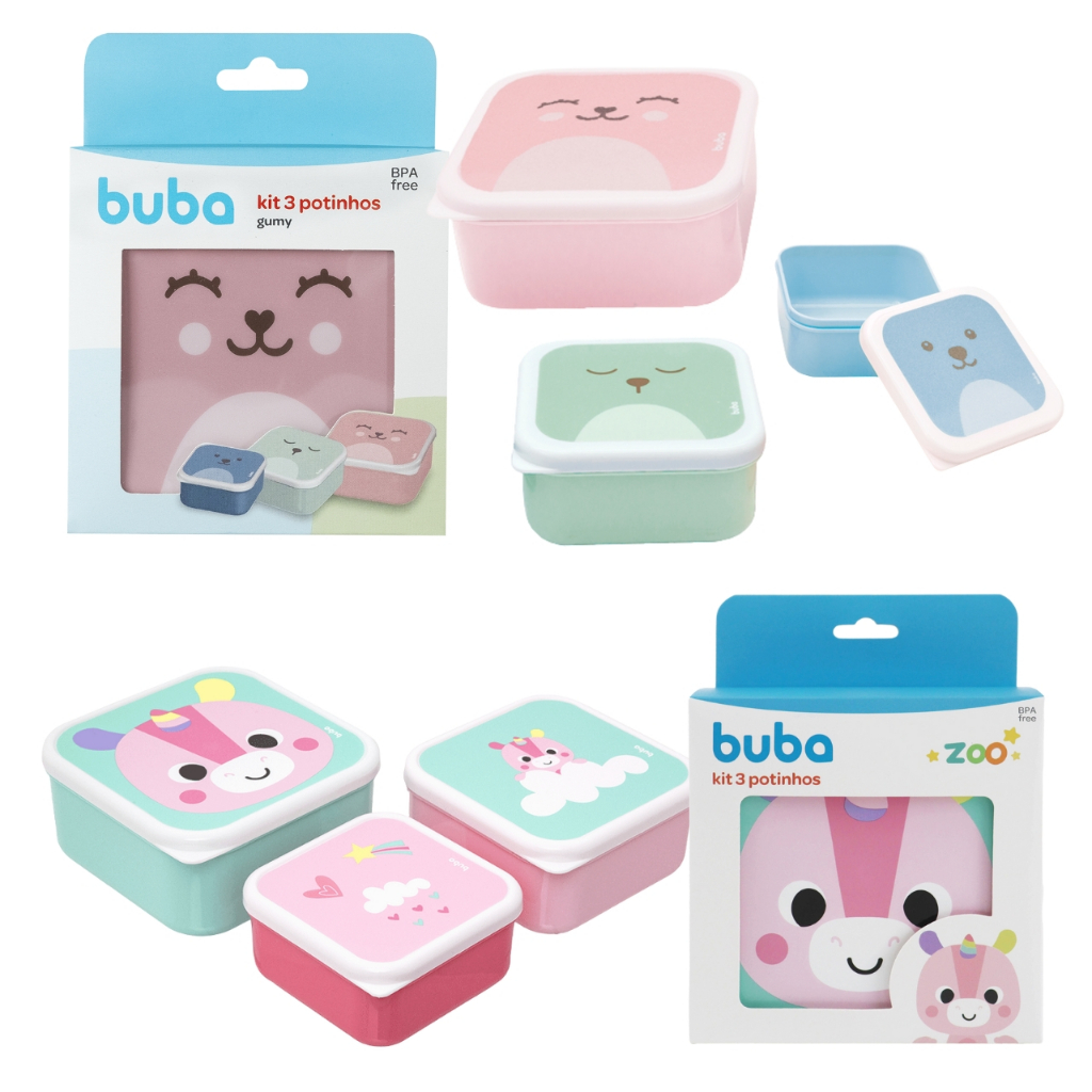 Kit 3 Potes Buba para Lanche Introdução Alimentar Potinhos de Bichinhos Buba Pote Infantil Merenda