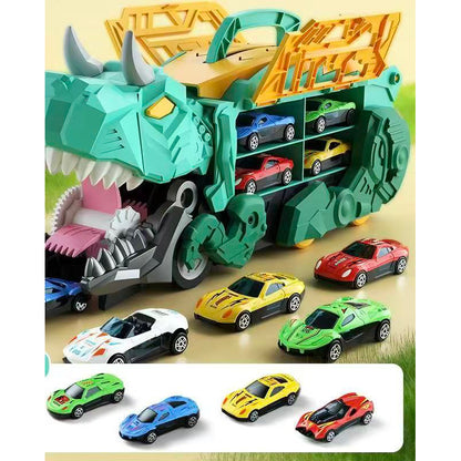 Novo 2026 Caminhão Dinossauro engolidor e Porta-carrinhos com 4 Carrinhos de Fricção.🚚