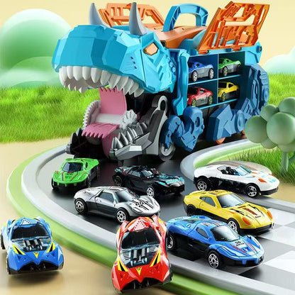 Novo 2026 Caminhão Dinossauro engolidor e Porta-carrinhos com 4 Carrinhos de Fricção.🚚