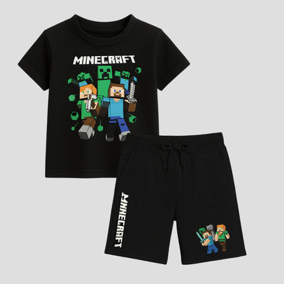 Kit Infantil Minecraft Camiseta E Bermuda Verão