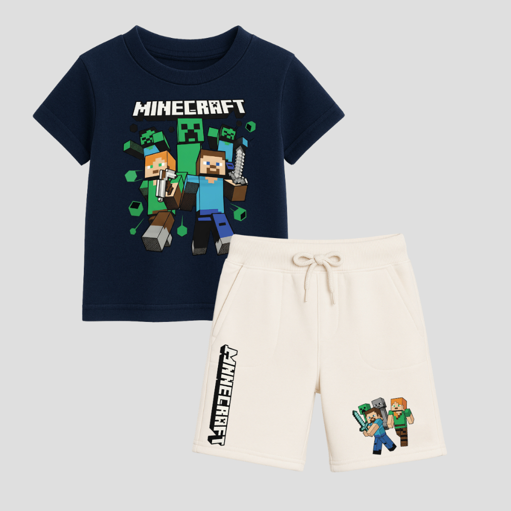 Kit Infantil Minecraft Camiseta E Bermuda Verão