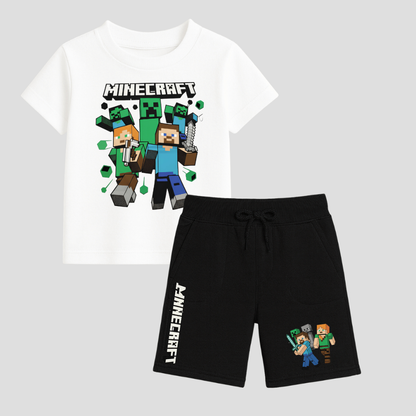 Kit Infantil Minecraft Camiseta E Bermuda Verão