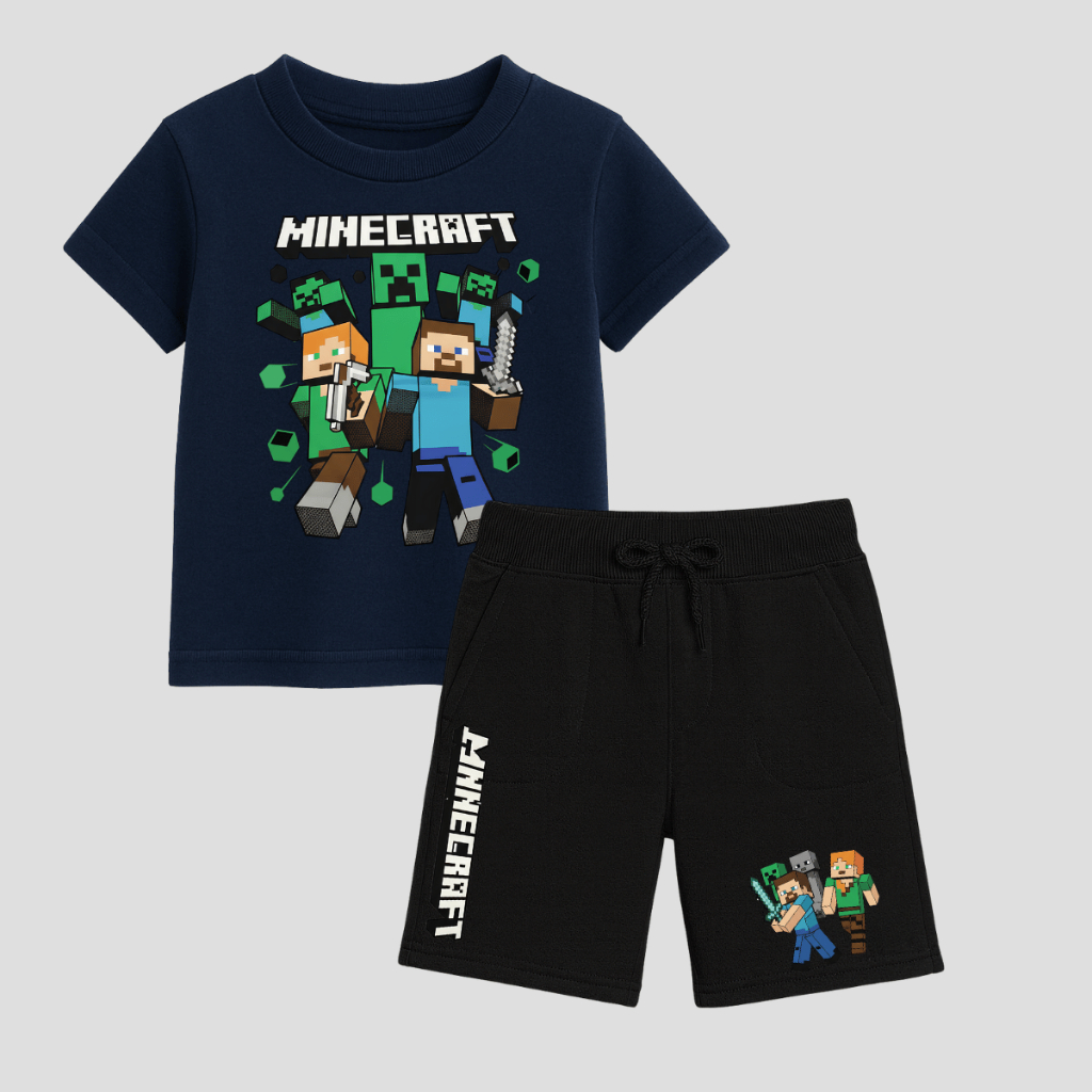 Kit Infantil Minecraft Camiseta E Bermuda Verão