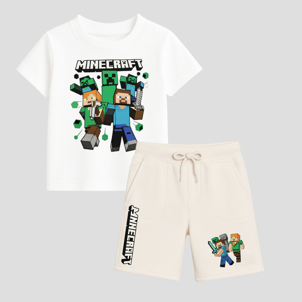 Kit Infantil Minecraft Camiseta E Bermuda Verão