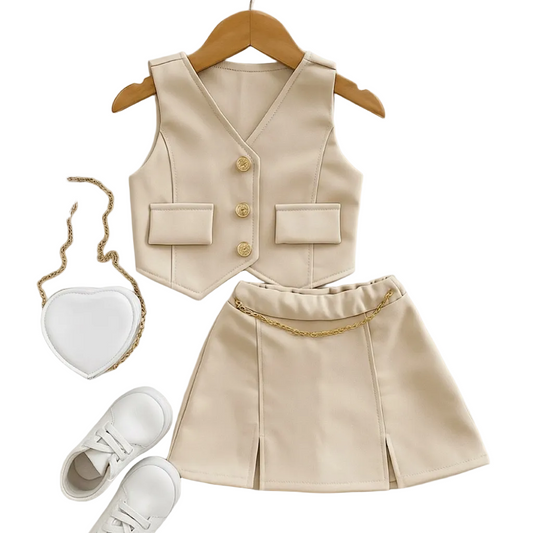 Conjunto Alfaiataria 4 ao 16 Anos Infantil E Juvenil Menina Colete e Short Saia Moda Blogueirinha Envio Veloz