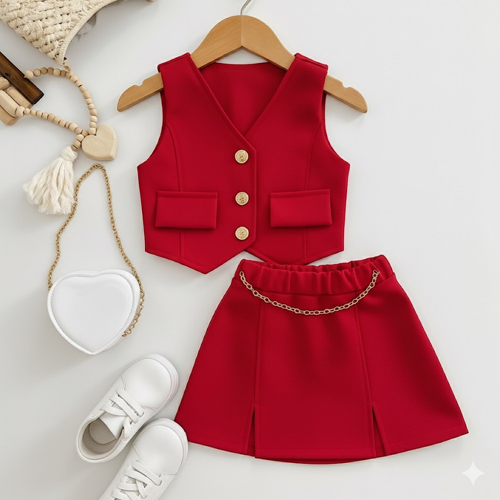 Conjunto Alfaiataria 4 ao 16 Anos Infantil E Juvenil Menina Colete e Short Saia Moda Blogueirinha Envio Veloz