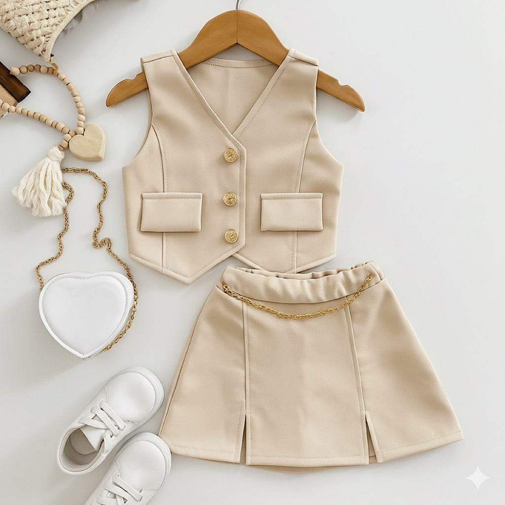 Conjunto Alfaiataria Infantil Colete e Short Saia