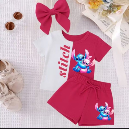conjunto infantil short saia menina Stitch feminina passeio blogueira
