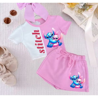 conjunto infantil short saia menina Stitch feminina passeio blogueira