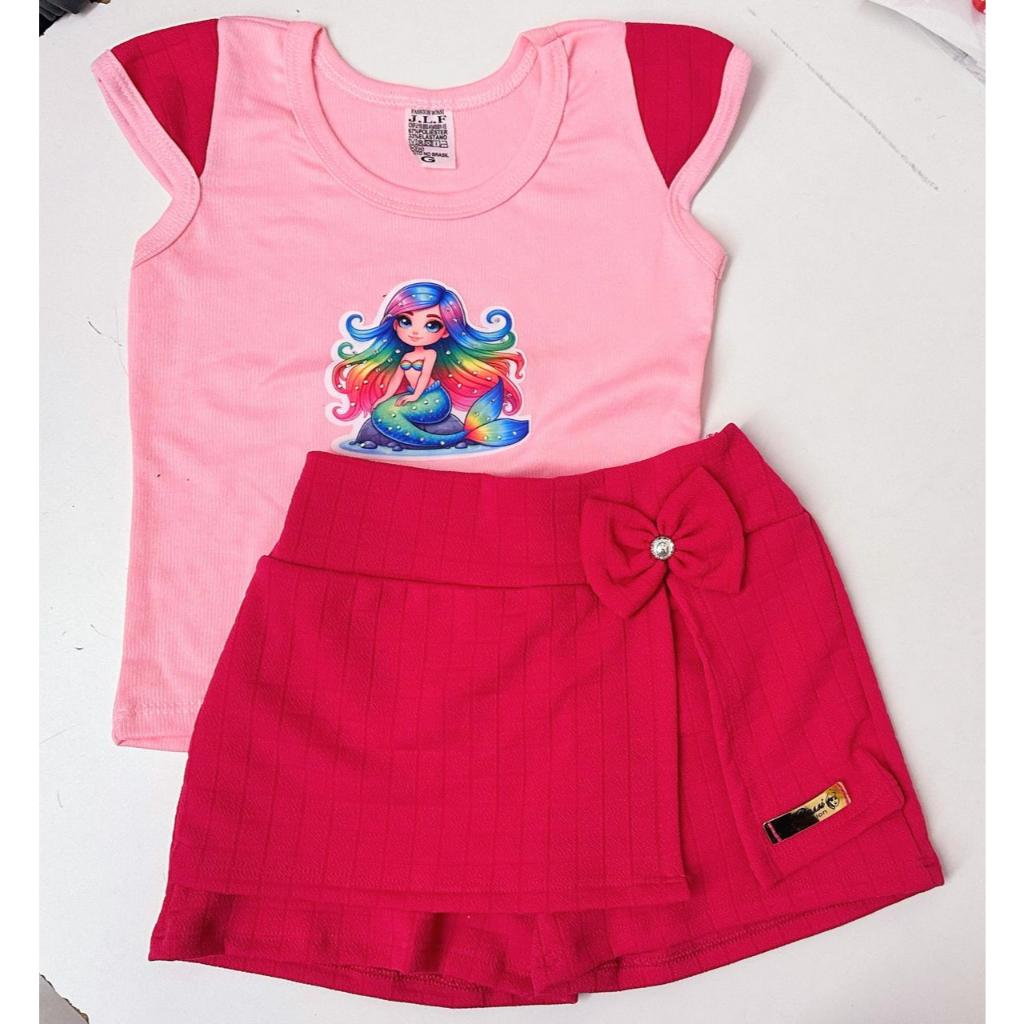 Conjunto De Menina SHORT & Blusa Infantil Moda Verão Confortavel com estampas aleatórias