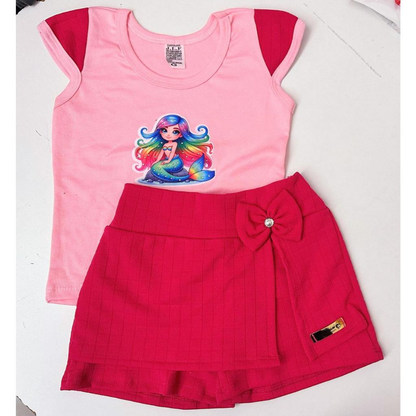 Conjunto De Menina SHORT & Blusa Infantil Moda Verão Confortavel com estampas aleatórias