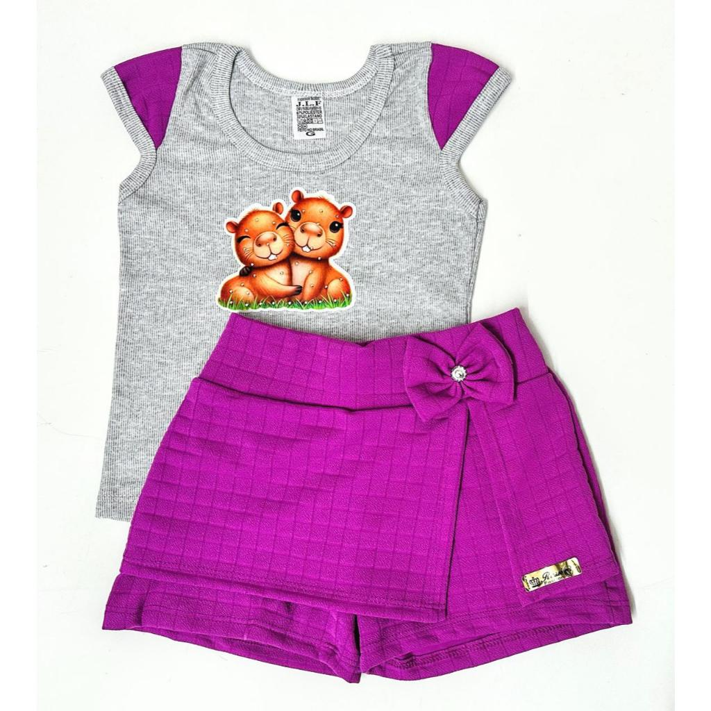 Conjunto De Menina SHORT & Blusa Infantil Moda Verão Confortavel com estampas aleatórias