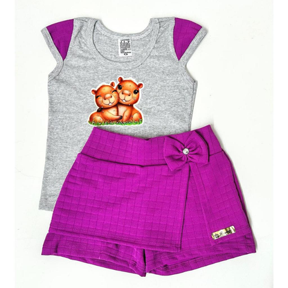 Conjunto De Menina SHORT & Blusa Infantil Moda Verão Confortavel com estampas aleatórias