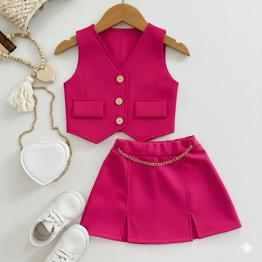 Conjunto Alfaiataria 4 ao 16 Anos Infantil E Juvenil Menina Colete e Short Saia Moda Blogueirinha Envio Veloz