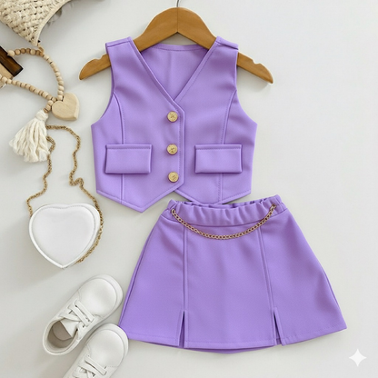 Conjunto Alfaiataria Infantil Colete e Short Saia