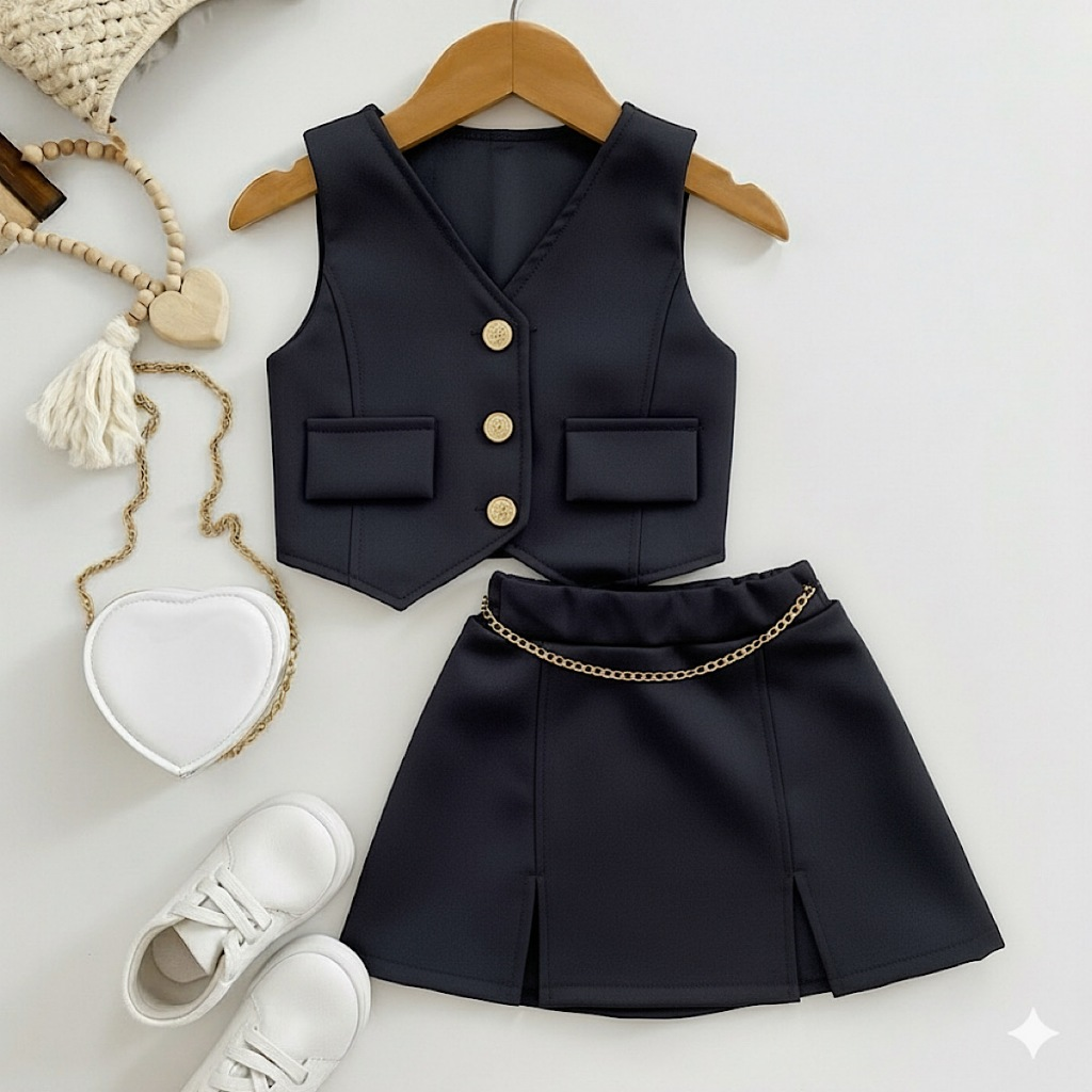 Conjunto Alfaiataria Infantil Colete e Short Saia