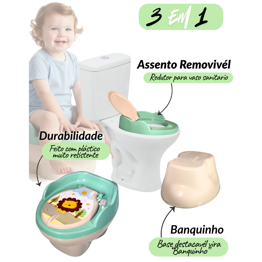 Troninho Infantil Musical 3x1 Penico Assento Redutor Criança Menino Menina