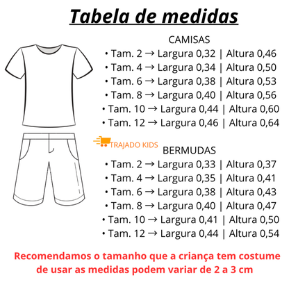 Conjunto Infantil Masculino Dry Fit Camiseta + Bermuda Leve, Fresquinho, 2 a 12 anos