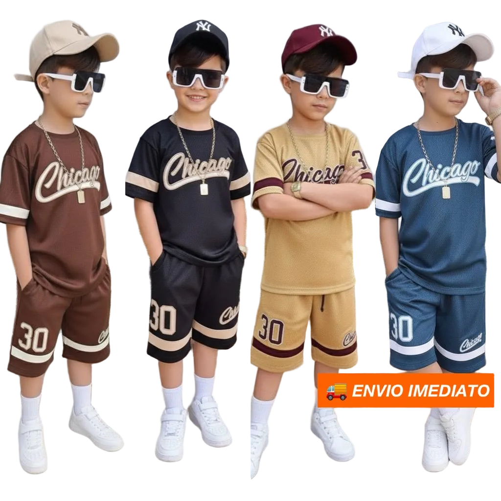 Conjunto Infantil Masculino Verão Camiseta + Bermuda Dry Fit Roupas Menino 2 ao 12 Anos Estiloso