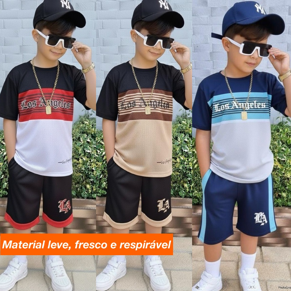Conjunto Infantil Masculino Verão Camiseta + Bermuda Dry Fit Roupas Menino 2 ao 12 Anos Estiloso